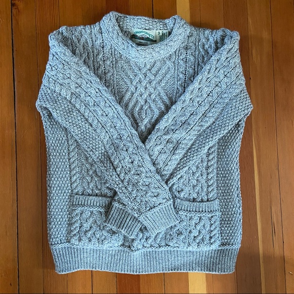 Aran Crafts Cable Crew Neck Sweater with Pockets - Picture 2 of 5